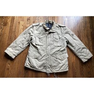 Alpha Industries Jacket Mens Large Beige Military Field Coat Utility Lined Heavy